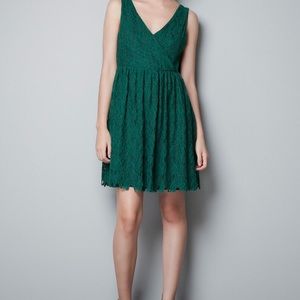 Zara floral lace dark green dress. XS.